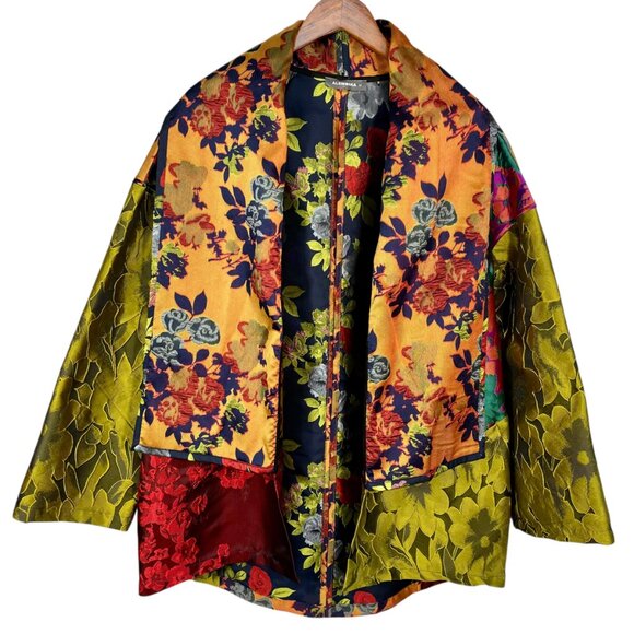 Alembika Floral Patchwork Kimono Jacket Brocade Jacquard Art to Wear Boho Luxe M - Picture 2 of 13